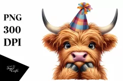 Highland Cow Party Hat Watercolor Clipart Product Image 1