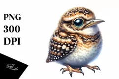 Vibrant Watercolor Baby Nightjar | Clipart Product Image 1