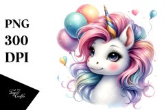 Cute Baby Unicorn with Cool Haircut and Balloons Product Image 1