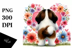 Doodled Flower Saint Bernard Heart Tail Unite PNG Product Image 1