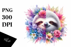 Pastel Watercolor Vibrant Sloth | Sublimation Clipart Product Image 3