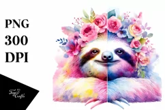 Pastel Watercolor Vibrant Sloth | Sublimation Clipart Product Image 3