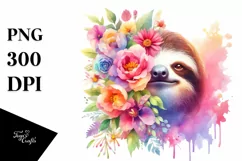 Pastel Watercolor Vibrant Sloth | Sublimation Clipart Product Image 3