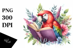 Colorful Watercolor Parrot Reading a Book | Sublimation Product Image 1