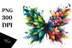 Abstract Vibrant Watercolor Butterfly with Flowers PNG Product Image 3