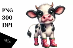 Expressive Baby Cow in Rain Boots | Watercolor Clipart Product Image 1