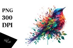 Abstract Vibrant Watercolor Bird with Flowers PNG Product Image 3