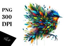 Abstract Vibrant Watercolor Bird with Flowers PNG Product Image 1