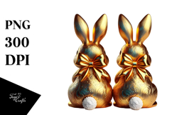 Retro Bunnies Sitting with Vintage Bow, High-Res PNG Product Image 1