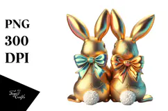 Retro Bunnies Sitting with Vintage Bow, High-Res PNG Product Image 1