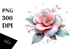 Glossy Camellia with Watercolor Splash PNG Product Image 1