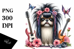 Expressive Japanese Chin Rock Star | Watercolor Clipart Product Image 3