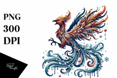 Retro Phoenix Bird made of Fire and Ice, PNG Product Image 1
