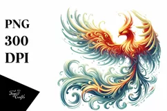 Retro Phoenix Bird made of Fire and Ice, PNG Product Image 1