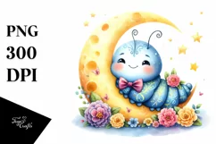s Baby Caterpillar Whimsical Moon Flowers Clipart Product Image 1
