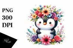 Cartoon-Style Penguin with Flower Crown | Clipart Product Image 3