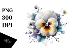 Pansy with Metallic Insertions, Watercolor PNG Product Image 1