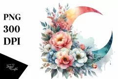 Washed Half Moon with Flowers Clipart PNG Product Image 1