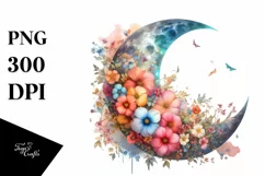 Washed Half Moon with Flowers Clipart PNG Product Image 1