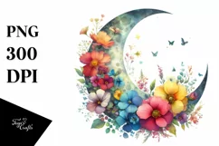 Washed Half Moon with Flowers Clipart PNG Product Image 1