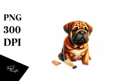 Watercolor Bullmastiff Sitting in Sand | Clipart Product Image 1