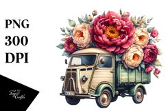 Vintage Oilish Van with Huge Flowers PNG Product Image 3
