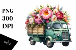a vintage oilish van with huge flowers, High-Res PNG Product Image 1