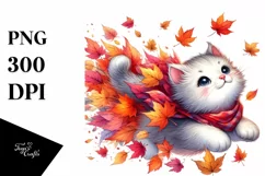 Tumbling Cat with Autumn Leaves PNG Product Image 1