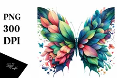 Abstract Vibrant Watercolor Butterfly with Flowers PNG Product Image 1