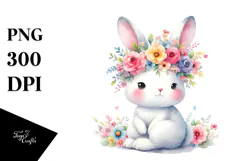 Cartoon-Style Bunny with Flower Crown | Clipart Product Image 1