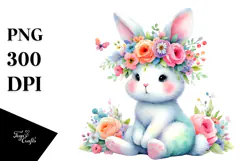 Cartoon-Style Bunny with Flower Crown | Clipart Product Image 1