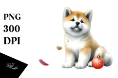 Cute Akita with Christmass Globes PNG Product Image 1