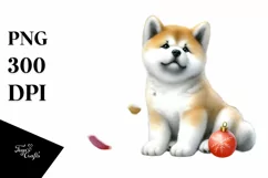 Cute Akita with Christmass Globes PNG Product Image 1