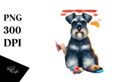 Watercolor Miniature Schnauzer Sitting in Sand | Clipart Product Image 1