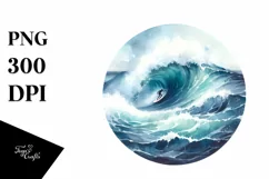 Watercolor Beach Surf Waves Board Sunset Clipart Product Image 3