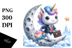 Baby Unicorn Business Man on the Moon | Clipart Product Image 1