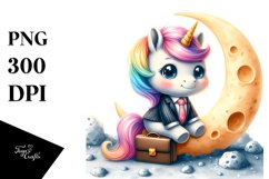 Watercolor Baby Unicorn Businessman Moon Clipart Product Image 3
