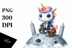 Baby Unicorn Business Man on Moon Clipart Product Image 3