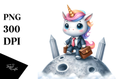 Baby Unicorn Business Man on Moon Clipart Product Image 1