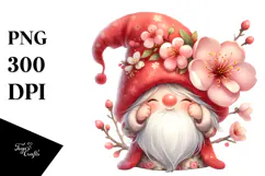 Cute Gnome with Cherry Blossom PNG Product Image 1