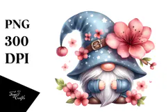 Cute Gnome with Cherry Blossom PNG Product Image 1