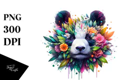 Vibrant Panda with 3D Flowers, Transparent PNG Product Image 1
