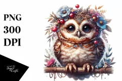 Adorned Cute Baby Owl PNG Product Image 1