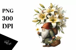Small Gnome Carrying Lily Bouquet and Flower Basket | Product Image 1