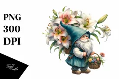 Small Gnome Carrying Lily Bouquet and Flower Basket | Product Image 1