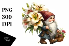 Small Gnome Carrying Lily Bouquet and Flower Basket | Product Image 3
