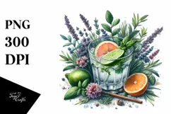 Watercolor Cocktail Drink Mojito Refreshing Clipart Product Image 1