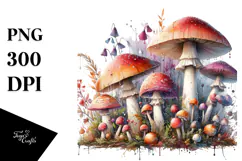 Detailed Mushroom Watercolor Splash PNG Product Image 1
