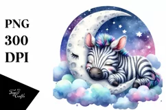 Watercolor Cute Zebra Moon | Sublimation Clipart Product Image 3