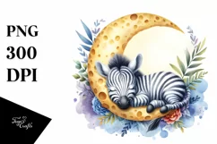 Colorful Baby Zebra Sleeping on the Moon Clipart Product Image 1